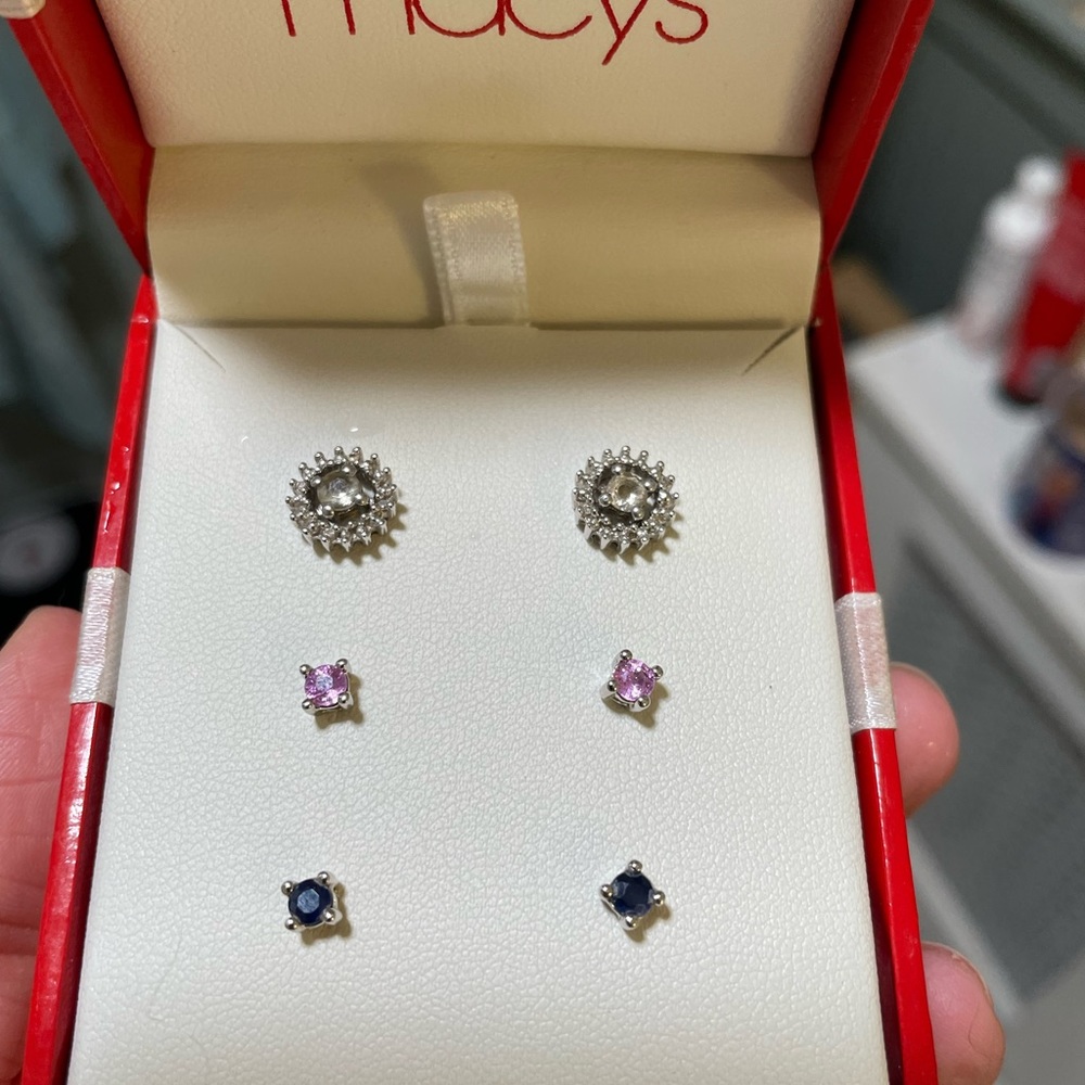 Macy’s Diamond Earring Jacket Sapphire Set